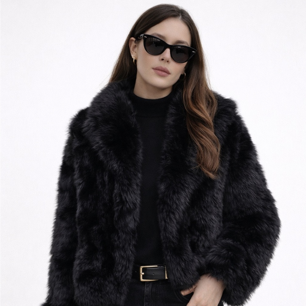 Commense Solid Faux Fur Collar Jacket